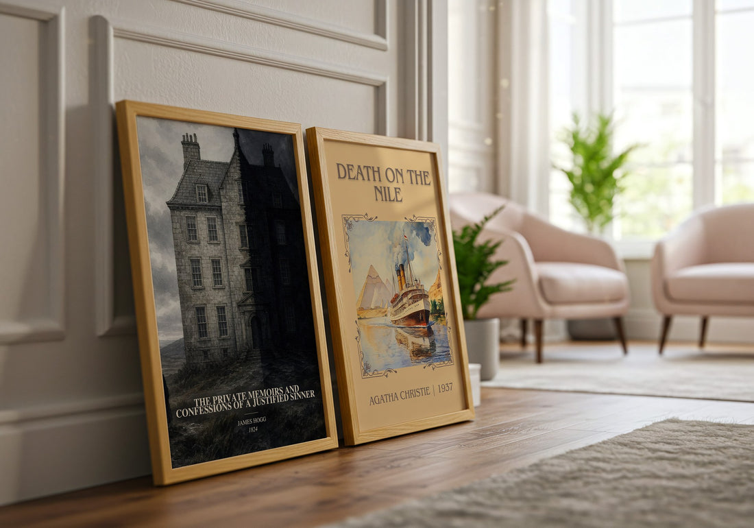 The Private Memoirs and Confessions of a Justified Sinner watercolour print framed by window – literary home decor