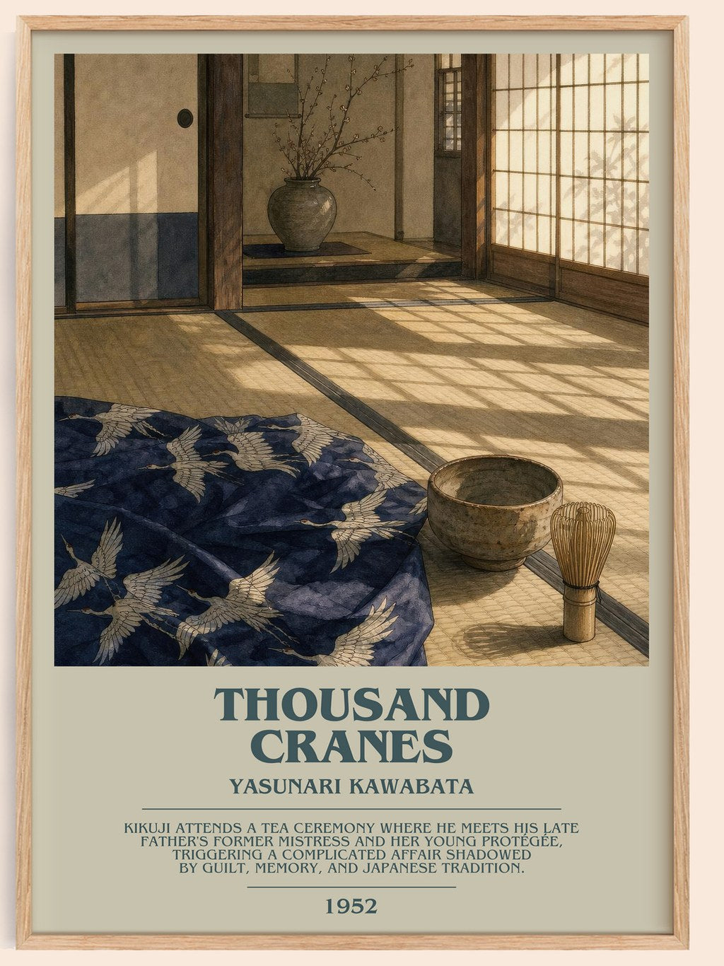 Thousand Cranes bookish book poster by Yasunari Kawabata – framed literary art print