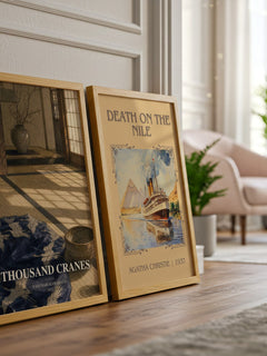 Thousand Cranes watercolour print framed by window – literary home decor
