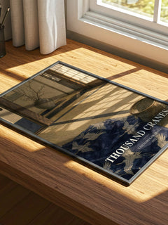 Thousand Cranes watercolour book poster framed on wall – literary fiction wall art