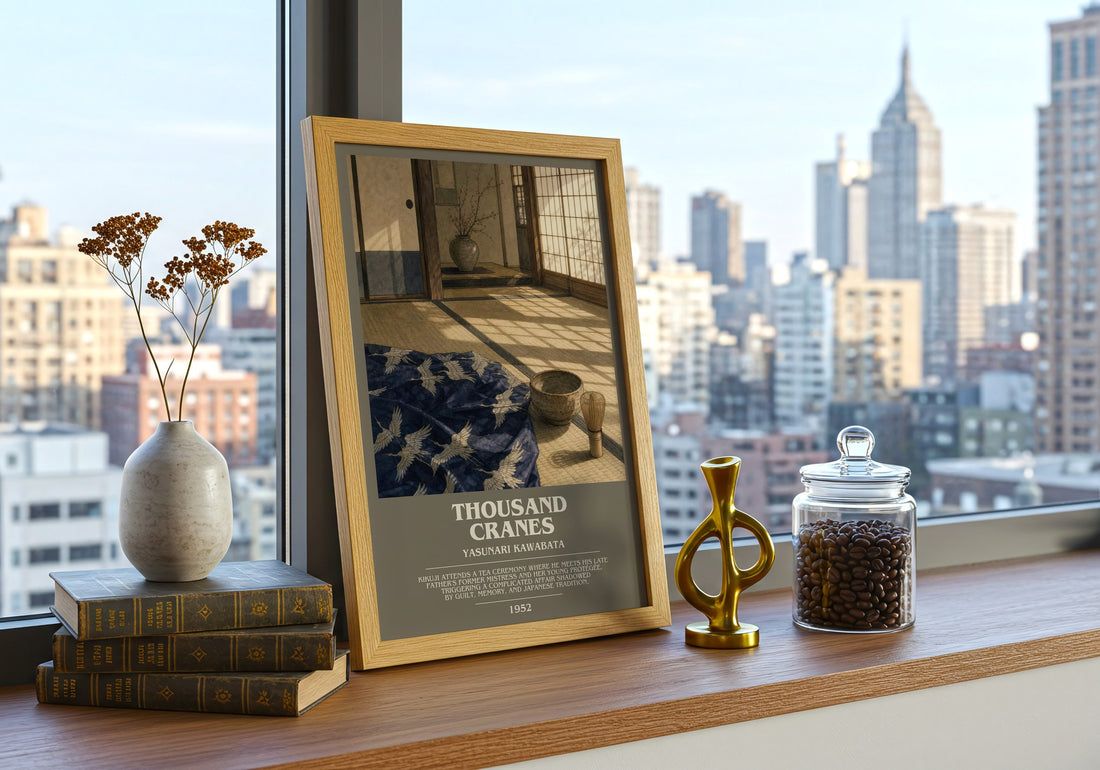 Thousand Cranes bookish poster colour and style options – Yasunari Kawabata book art