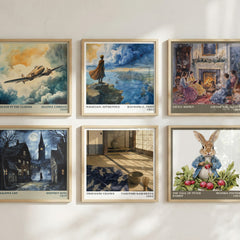 Thousand Cranes literary print in frame leaning in hallway – literary fiction wall art