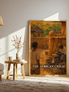 The African Child watercolour print in frame leaning in hallway – memoir wall art
