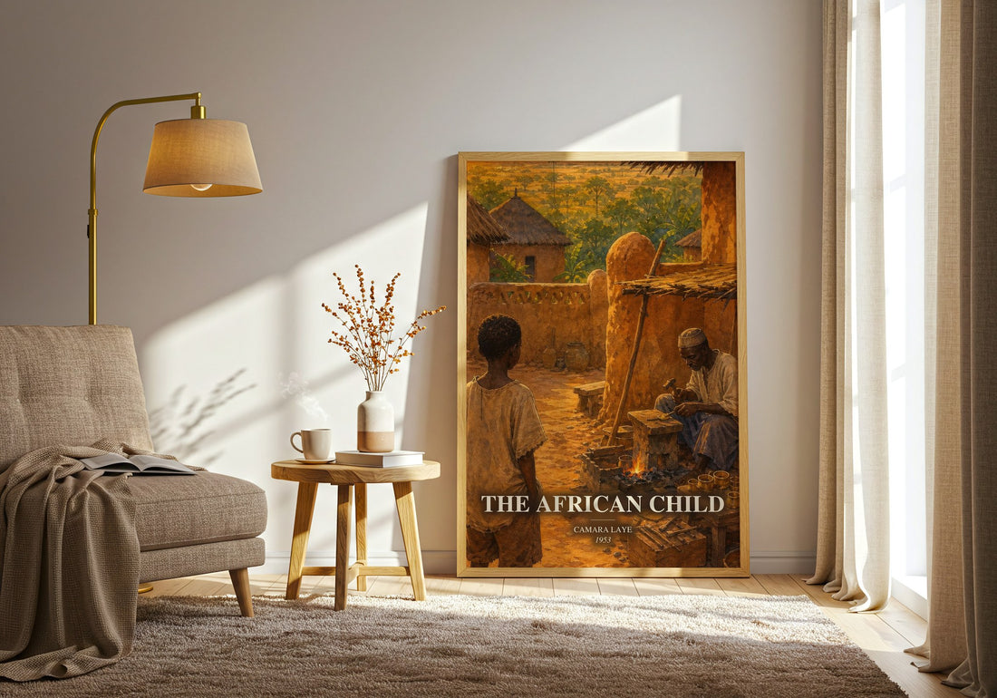 The African Child watercolour print in frame leaning in hallway – memoir wall art