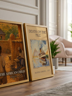 The African Child watercolour print framed by window – literary home decor