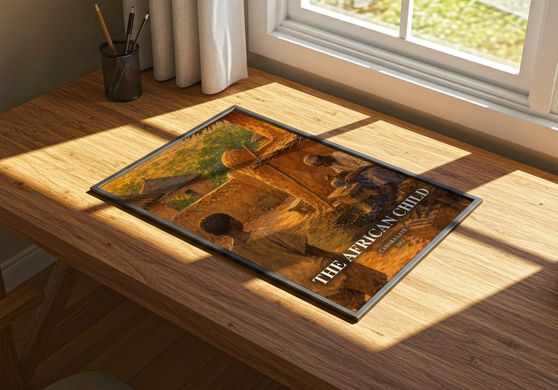 The African Child watercolour book poster framed on wall – memoir wall art