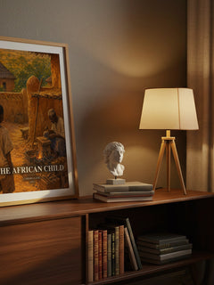 The African Child watercolour print on bookshelf – Camara Laye fan gift