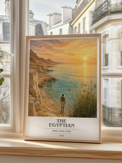 The Egyptian book cover print in frame leaning in hallway – historical fiction wall art