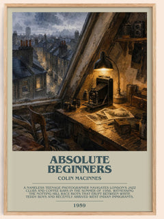 Absolute Beginners bookish book poster by Colin MacInnes – framed literary art print