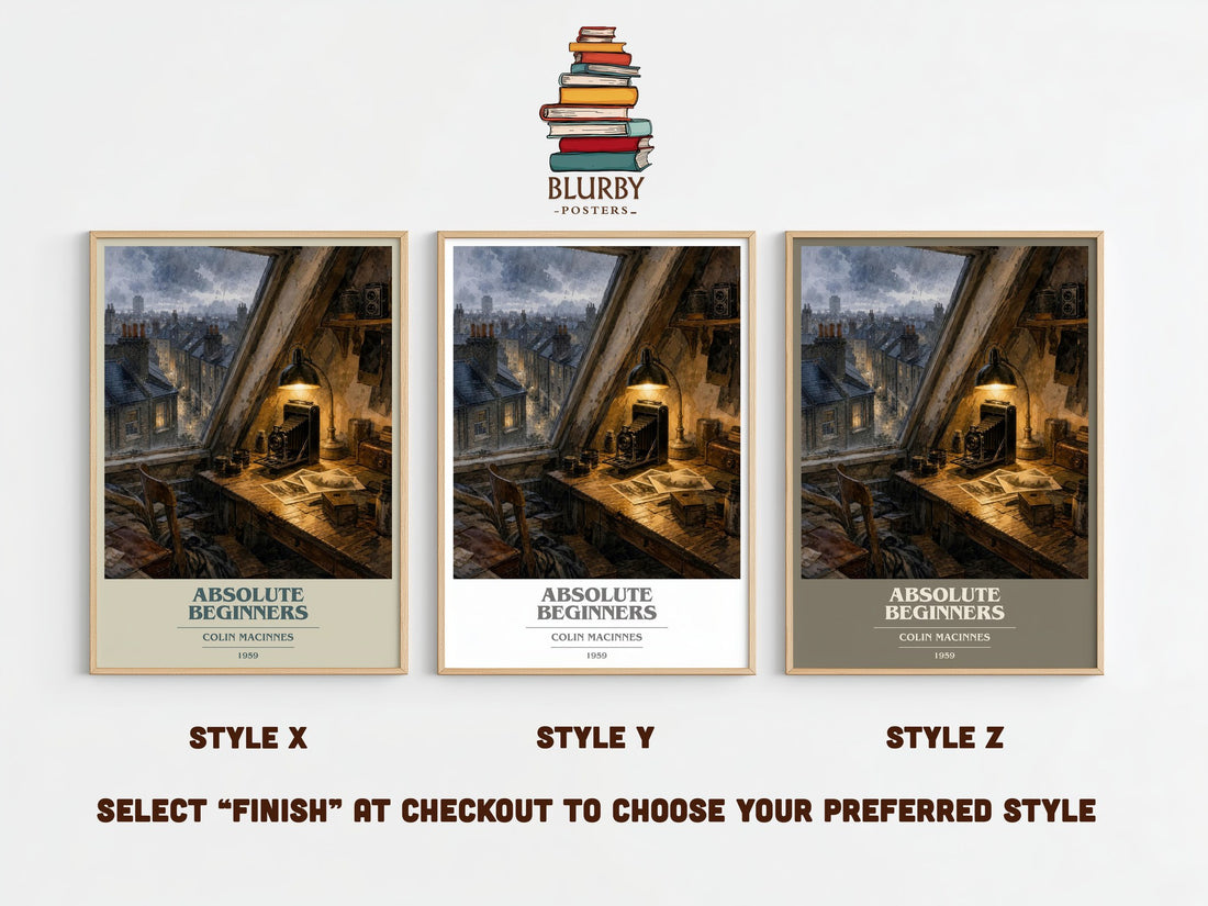 Absolute Beginners book cover print framed by window – literary home decor