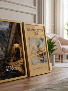 Absolute Beginners watercolour print framed by window – literary home decor