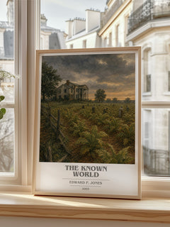 The Known World book cover print in frame leaning in hallway – literary fiction wall art