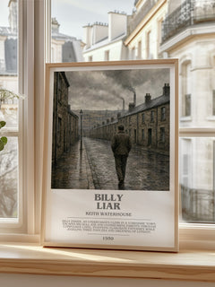 Billy Liar bookish print in frame leaning in hallway – satire wall art