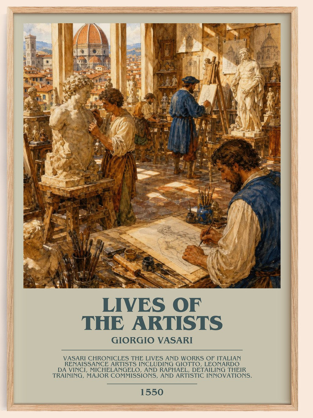 Lives of the Artists bookish book poster by Giorgio Vasari – framed literary art print