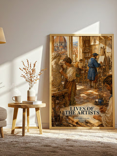 Lives of the Artists watercolour print in frame leaning in hallway – non fiction wall art