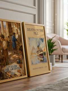 Lives of the Artists watercolour print framed by window – literary home decor