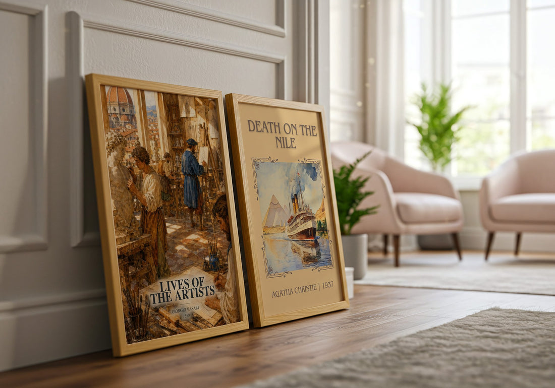 Lives of the Artists watercolour print framed by window – literary home decor