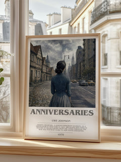 Anniversaries bookish print in frame leaning in hallway – literary fiction wall art