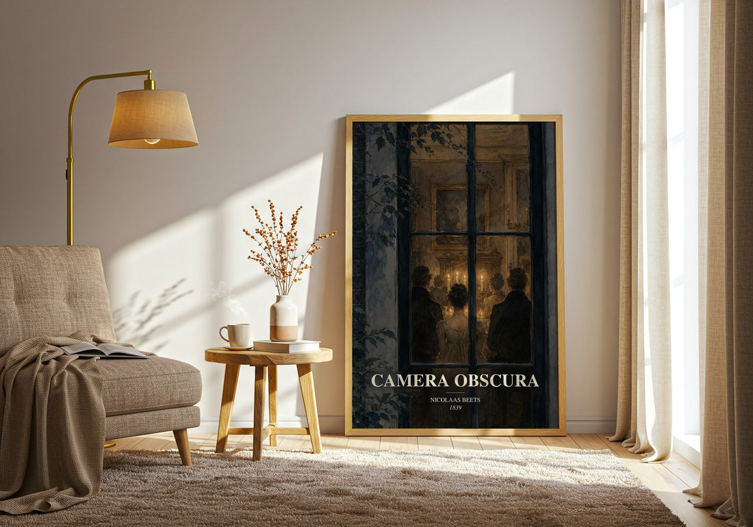 Camera Obscura watercolour print in frame leaning in hallway – classic literature wall art