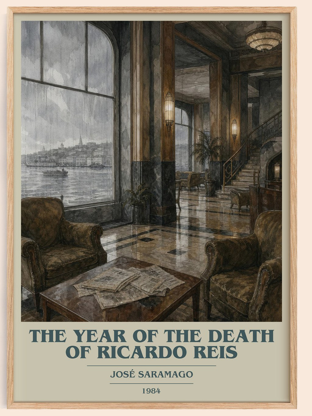 The Year of the Death of Ricardo Reis book cover book poster by José Saramago – framed literary art print