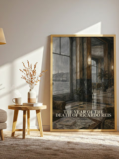 The Year of the Death of Ricardo Reis watercolour print in frame leaning in hallway – literary fiction wall art