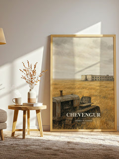 Chevengur watercolour print in frame leaning in hallway – literary fiction wall art