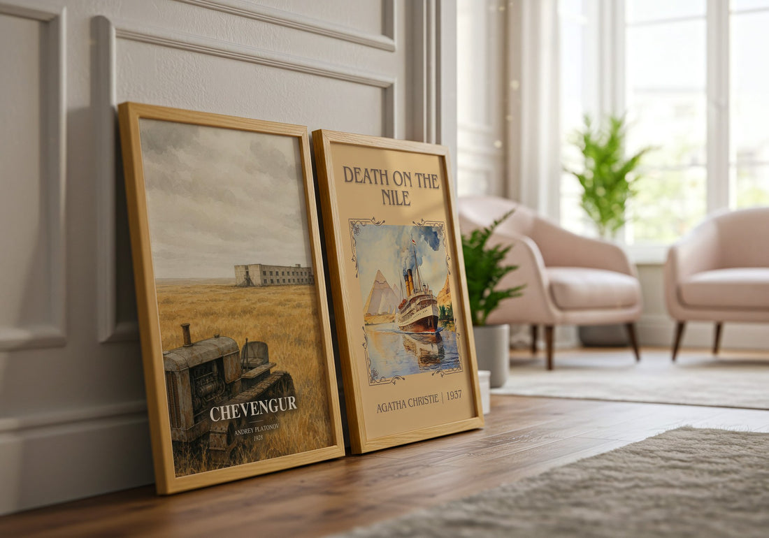 Chevengur watercolour print framed by window – literary home decor