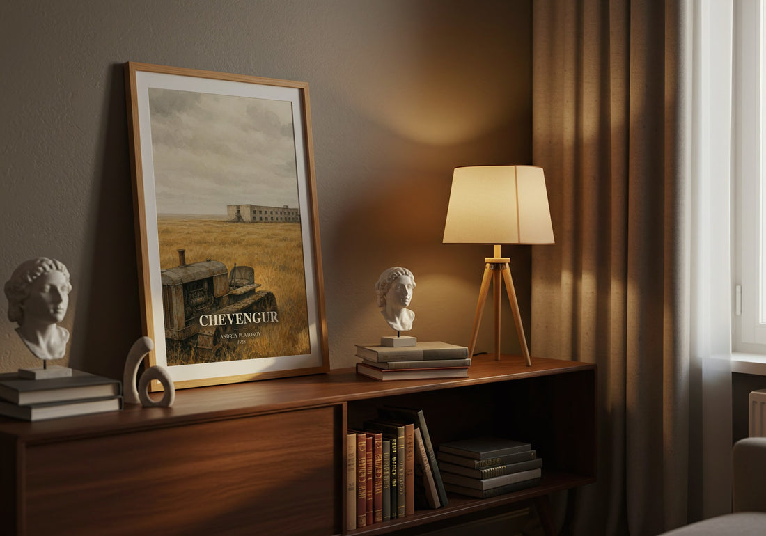 Chevengur watercolour print on bookshelf – Andrey Platonov fan gift