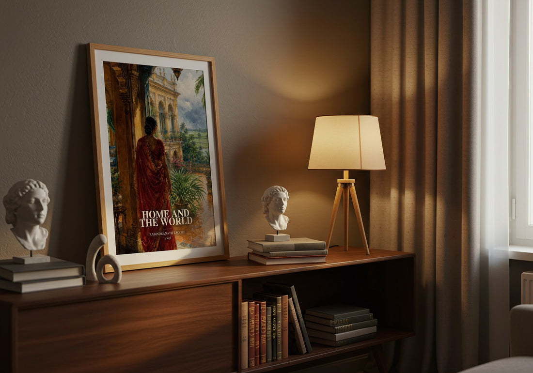 Home and the World watercolour print on bookshelf – Rabindranath Tagore fan gift