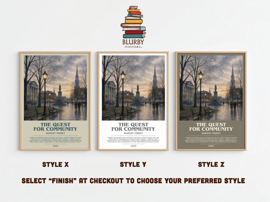 The Quest for Community bookish print framed by window – literary home decor