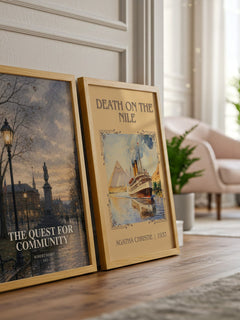 The Quest for Community watercolour print framed by window – literary home decor