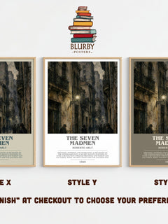 The Seven Madmen bookish print framed by window – literary home decor