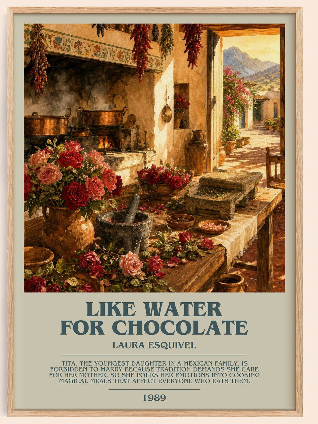 Like Water For Chocolate bookish book poster by Laura Esquivel – framed literary art print