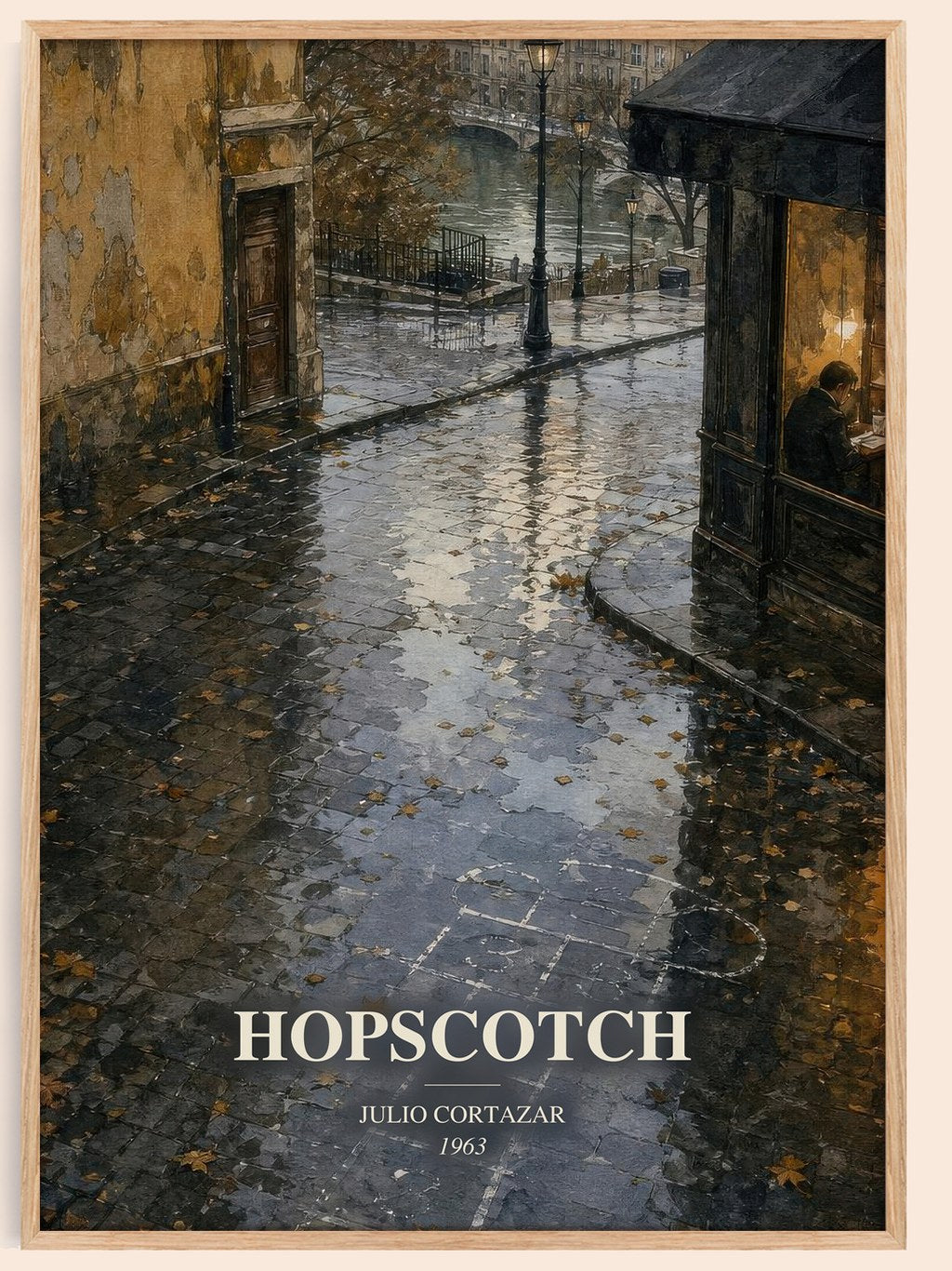 Hopscotch watercolour book poster by Julio Cortazar – framed literary art print