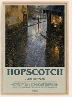 Hopscotch bookish book poster by Julio Cortazar – framed literary art print