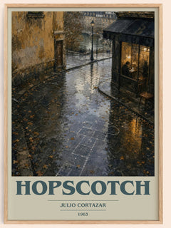 Hopscotch book cover book poster by Julio Cortazar – framed literary art print