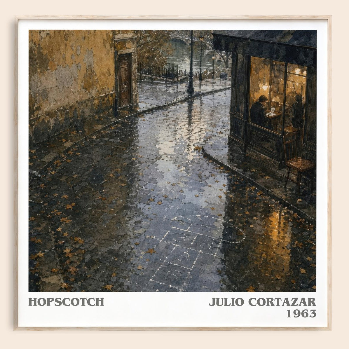 Hopscotch literary book poster by Julio Cortazar – framed literary art print