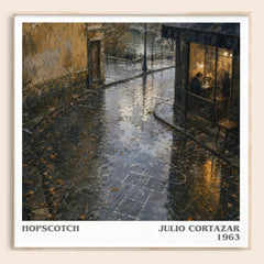 Hopscotch literary book poster by Julio Cortazar – framed literary art print