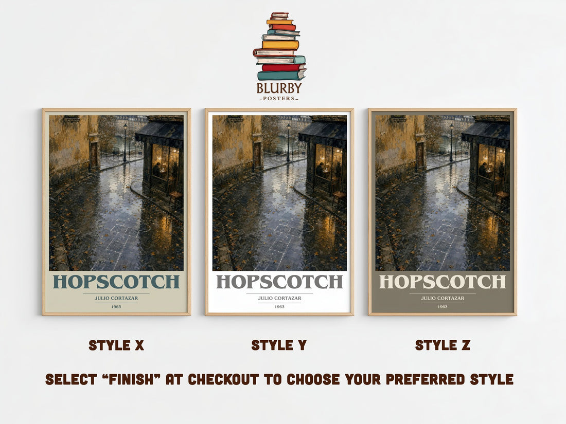 Hopscotch book cover print framed by window – literary home decor