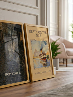 Hopscotch watercolour print framed by window – literary home decor