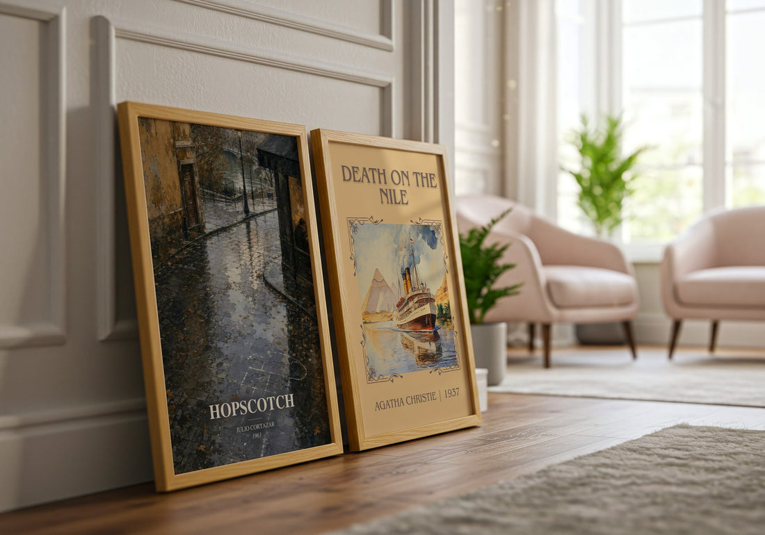 Hopscotch watercolour print framed by window – literary home decor