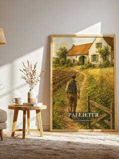 Pallieter watercolour print in frame leaning in hallway – literary fiction wall art