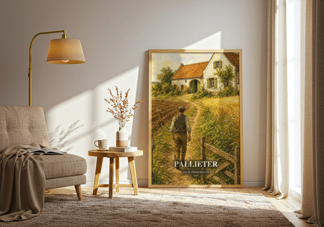 Pallieter watercolour print in frame leaning in hallway – literary fiction wall art