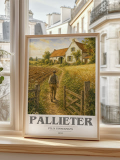 Pallieter book cover print in frame leaning in hallway – literary fiction wall art