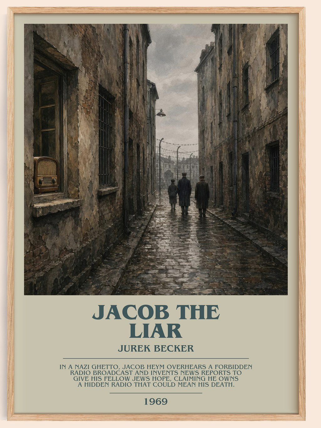 Jacob the Liar bookish book poster by Jurek Becker – framed literary art print
