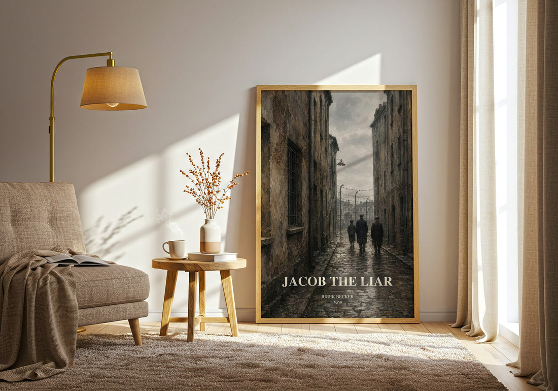 Jacob the Liar watercolour print in frame leaning in hallway – historical fiction wall art