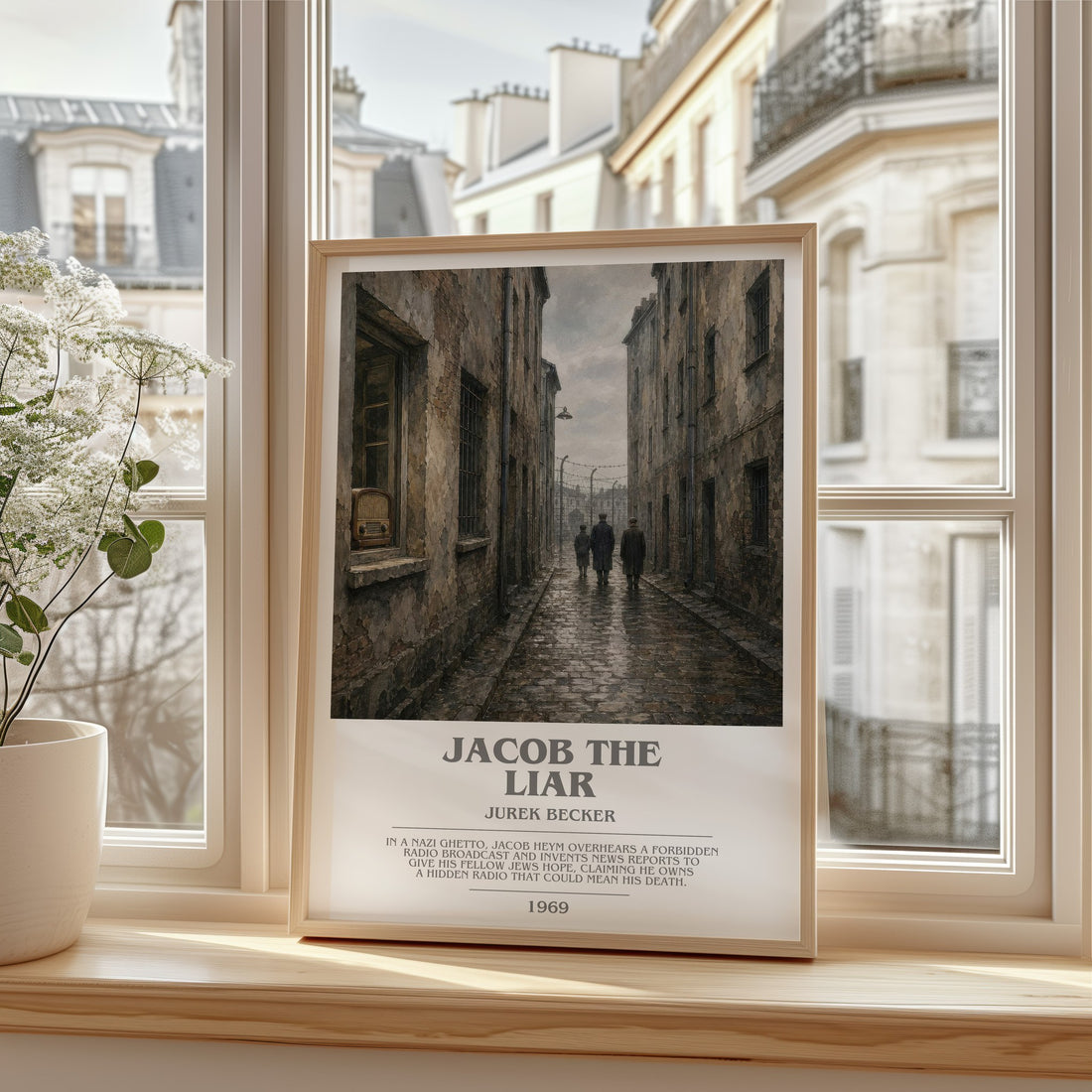 Jacob the Liar bookish print in frame leaning in hallway – historical fiction wall art