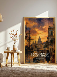 Explosion In A Cathedral watercolour print in frame leaning in hallway – historical fiction wall art