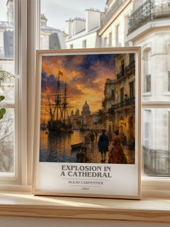 Explosion In A Cathedral book cover print in frame leaning in hallway – historical fiction wall art