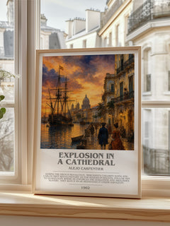 Explosion In A Cathedral bookish print in frame leaning in hallway – historical fiction wall art